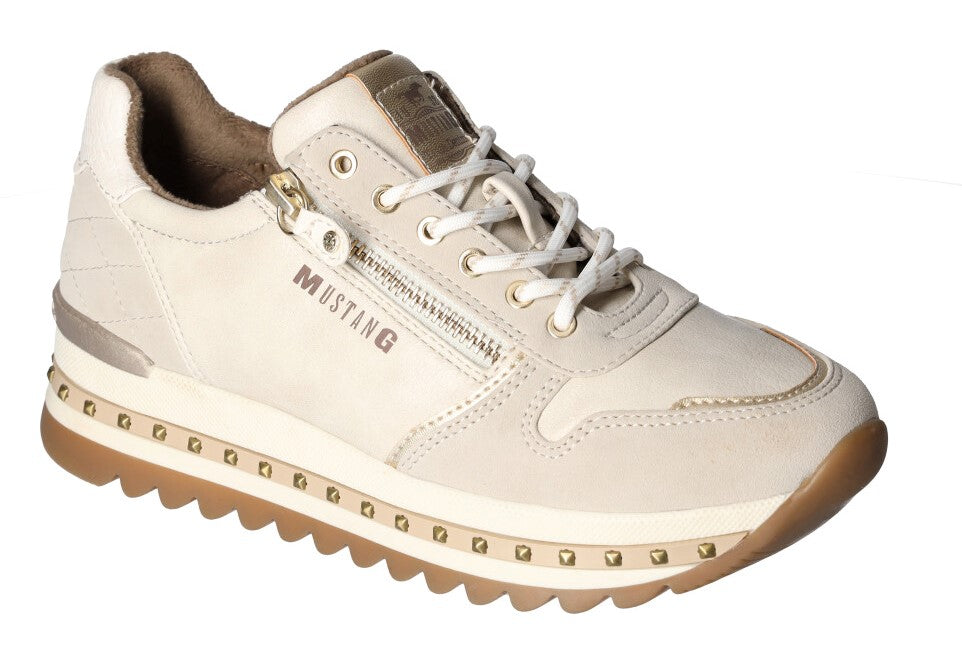 Mustang 1347-308-243 Ivory Sneakers with Zip & Gold Detailing