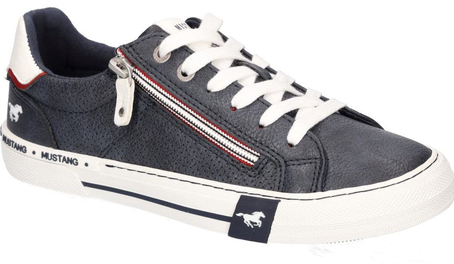 Mustang 1353-309-820 Navy & White Lace Trainers with Zip