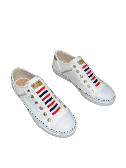 Mustang 1376-402-1 White & Red Multi Stripe Slip On Trainers