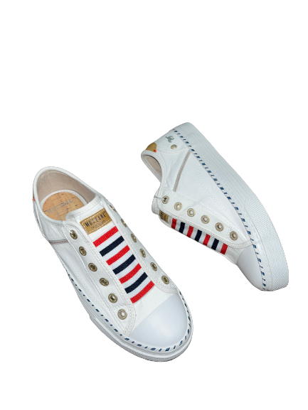 Mustang 1376-402-1 White & Red Multi Stripe Slip On Trainers