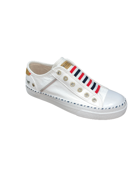 Mustang 1376-402-1 White & Red Multi Stripe Slip On Trainers