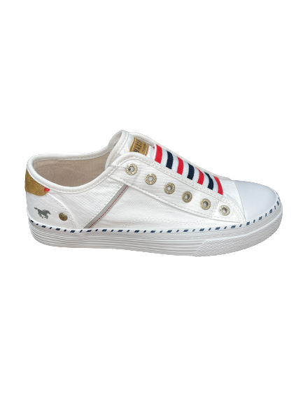 Mustang 1376-402-1 White & Red Multi Stripe Slip On Trainers