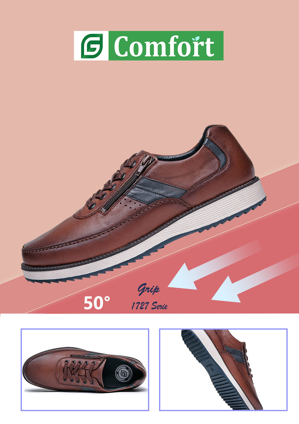 G Comfort 1727 Cognac Tan Lace Shoes