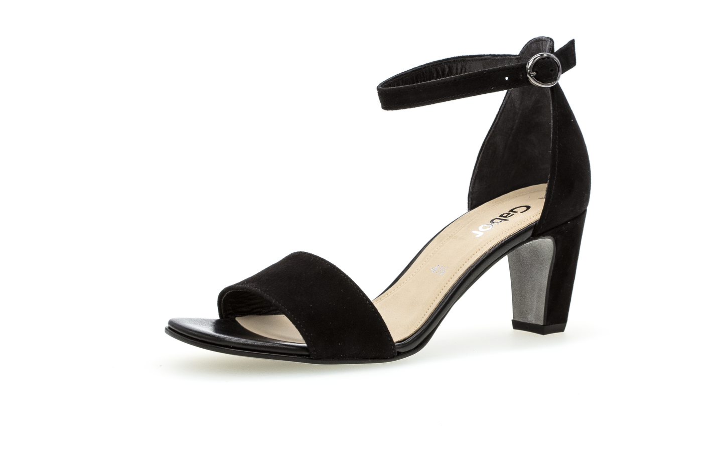 Gabor 21.790.17 Black Suede Heels with Open Toe & Ankle Strap