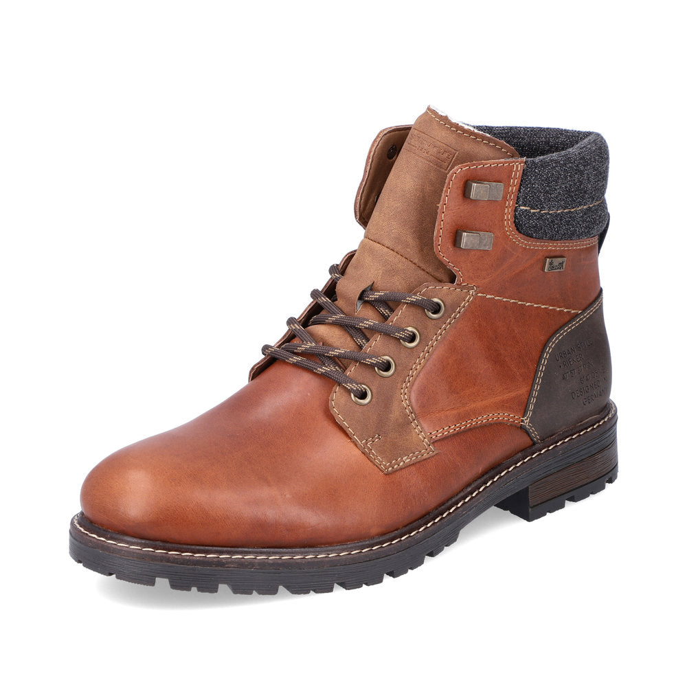 Rieker 32040-25 Tex Tan Brown Ankle Boots with Grey Cuff