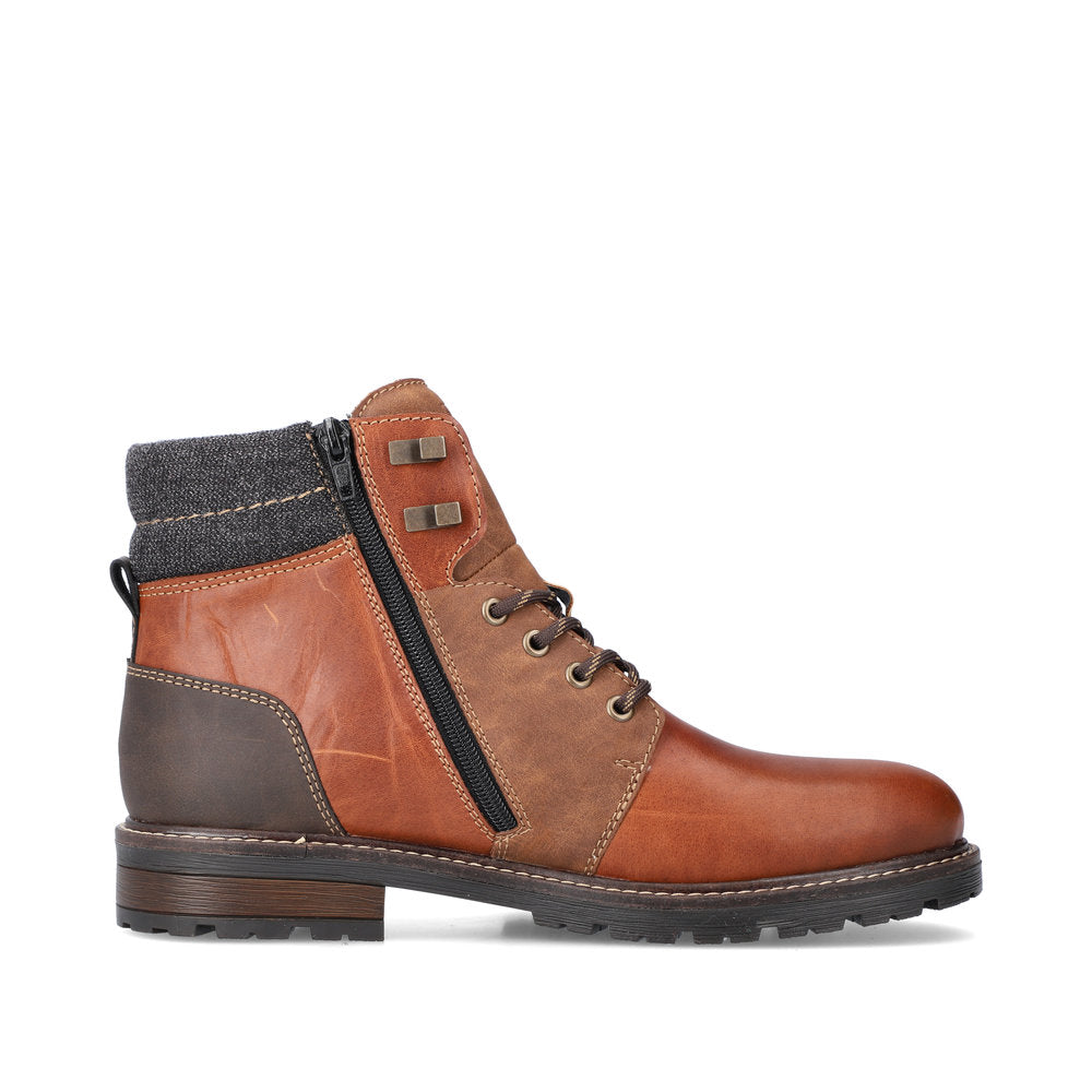 Rieker 32040-25 Tex Tan Brown Ankle Boots with Grey Cuff