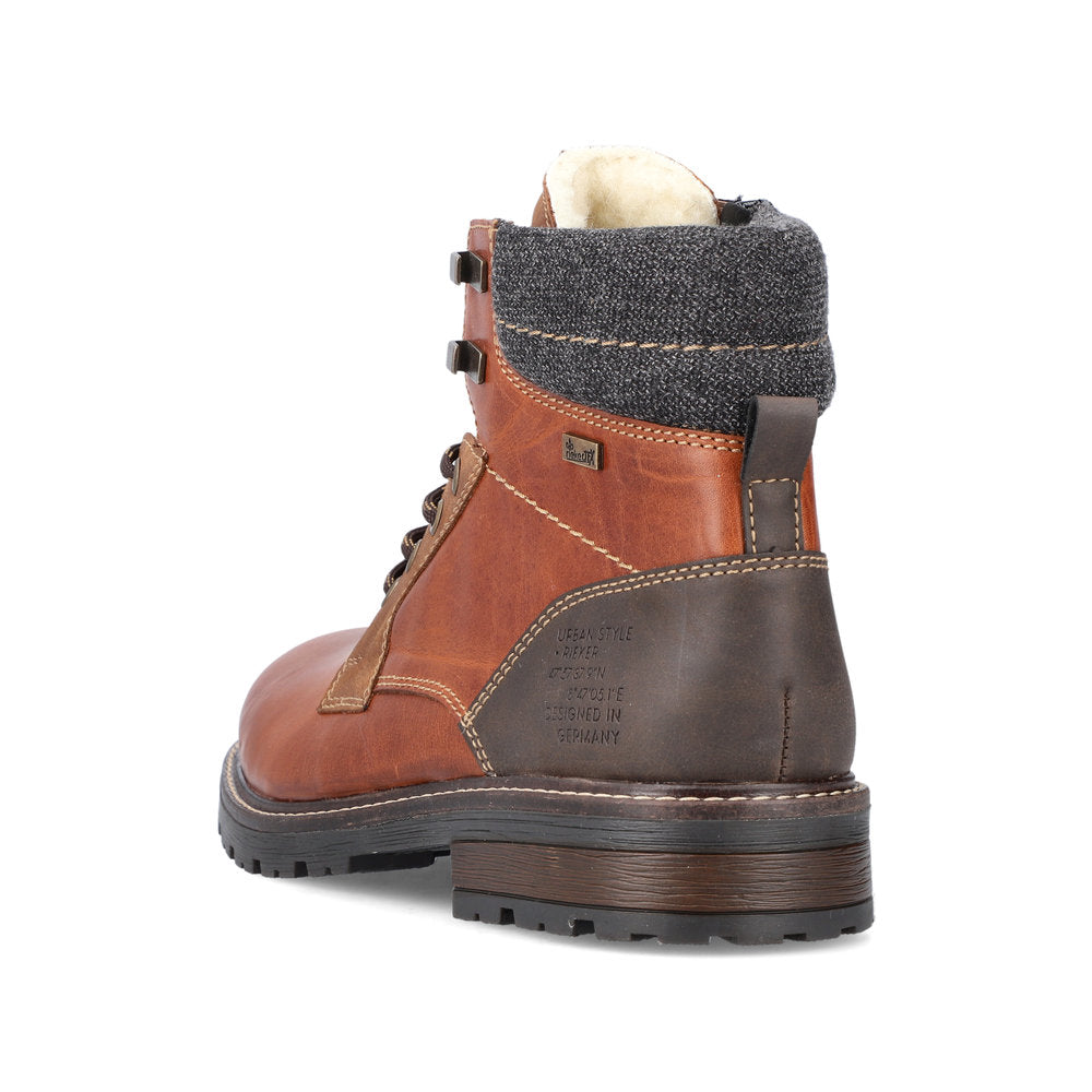 Rieker 32040-25 Tex Tan Brown Ankle Boots with Grey Cuff