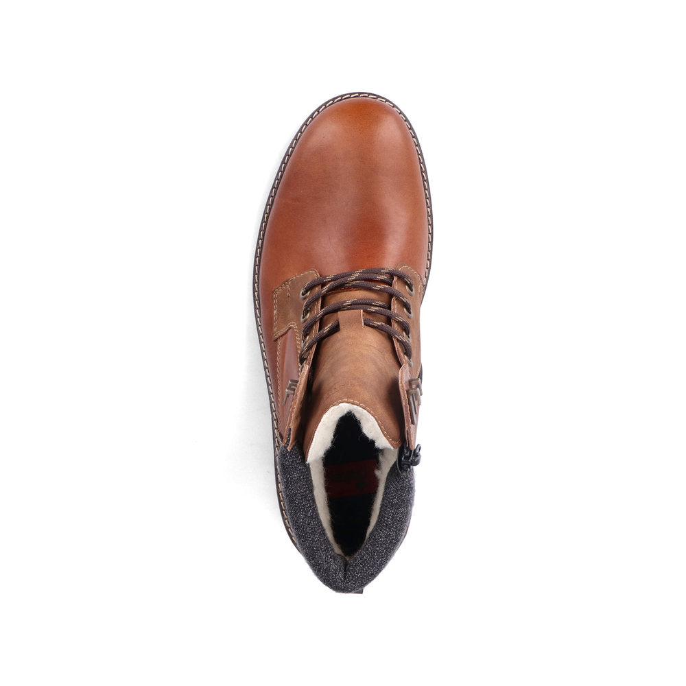 Rieker 32040-25 Tex Tan Brown Ankle Boots with Grey Cuff