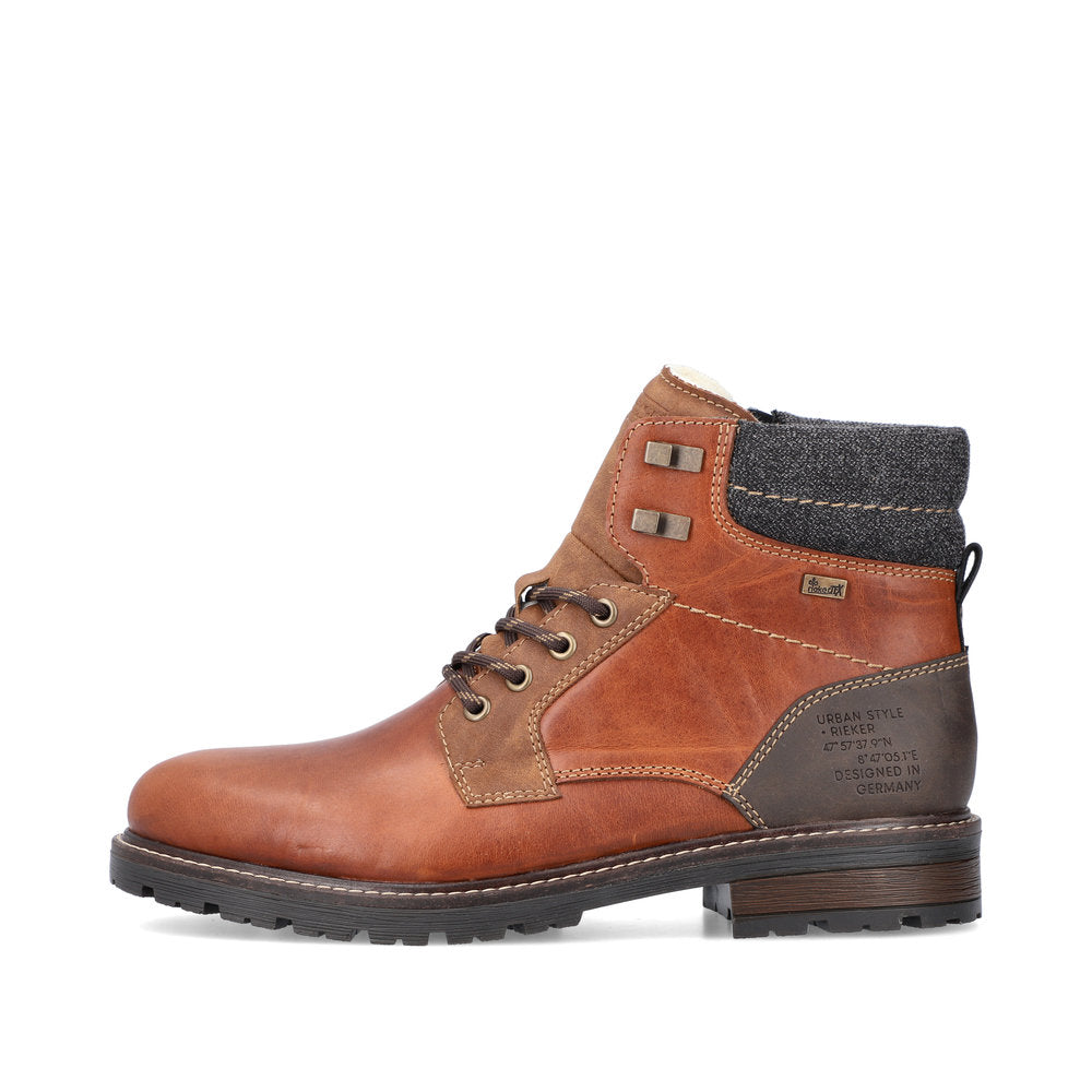 Rieker 32040-25 Tex Tan Brown Ankle Boots with Grey Cuff
