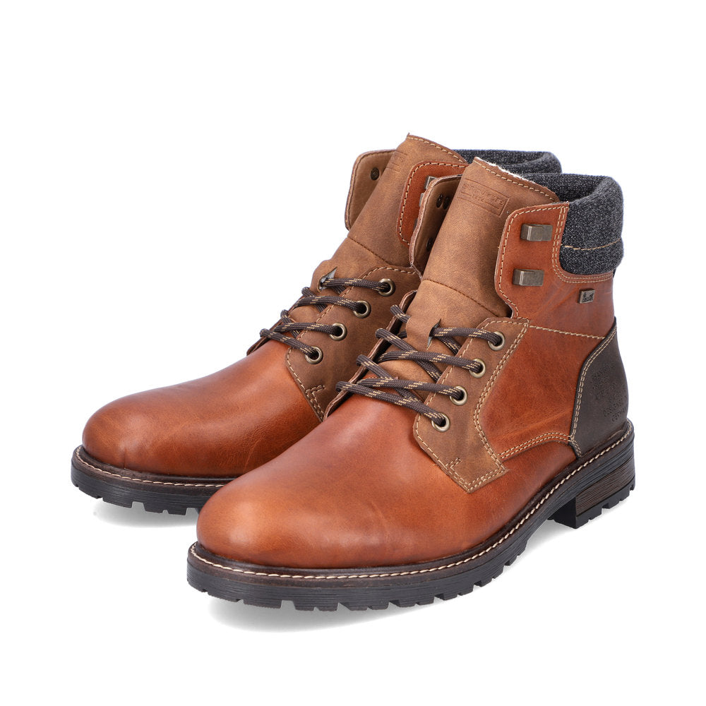 Rieker 32040-25 Tex Tan Brown Ankle Boots with Grey Cuff