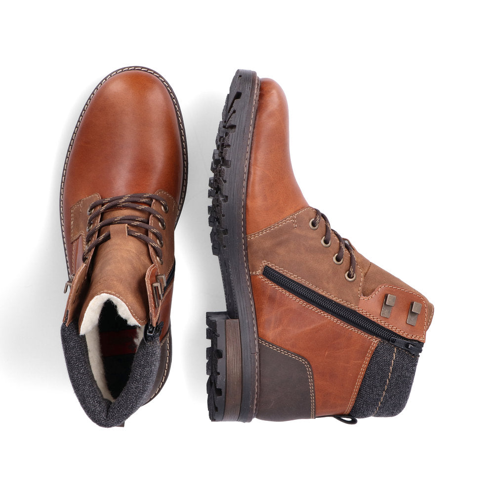 Rieker 32040-25 Tex Tan Brown Ankle Boots with Grey Cuff