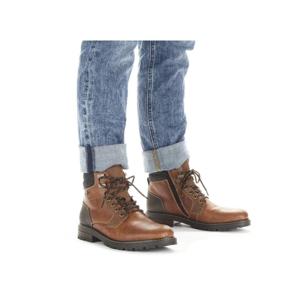 Rieker 32040-25 Tex Tan Brown Ankle Boots with Grey Cuff