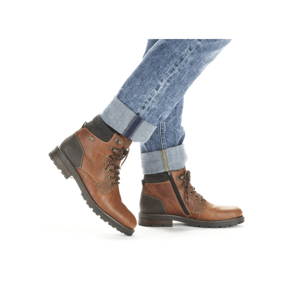 Rieker 32040-25 Tex Tan Brown Ankle Boots with Grey Cuff