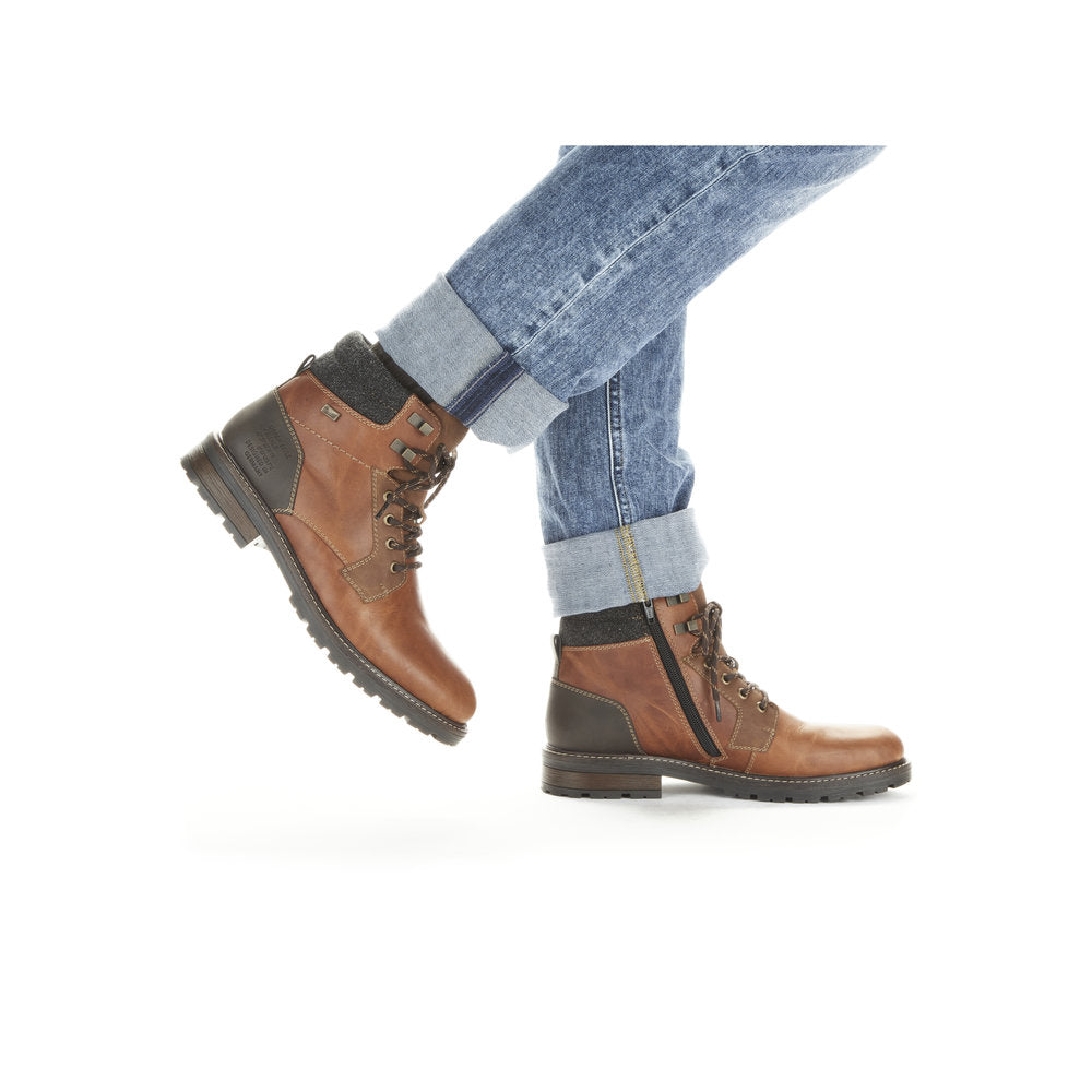 Rieker 32040-25 Tex Tan Brown Ankle Boots with Grey Cuff