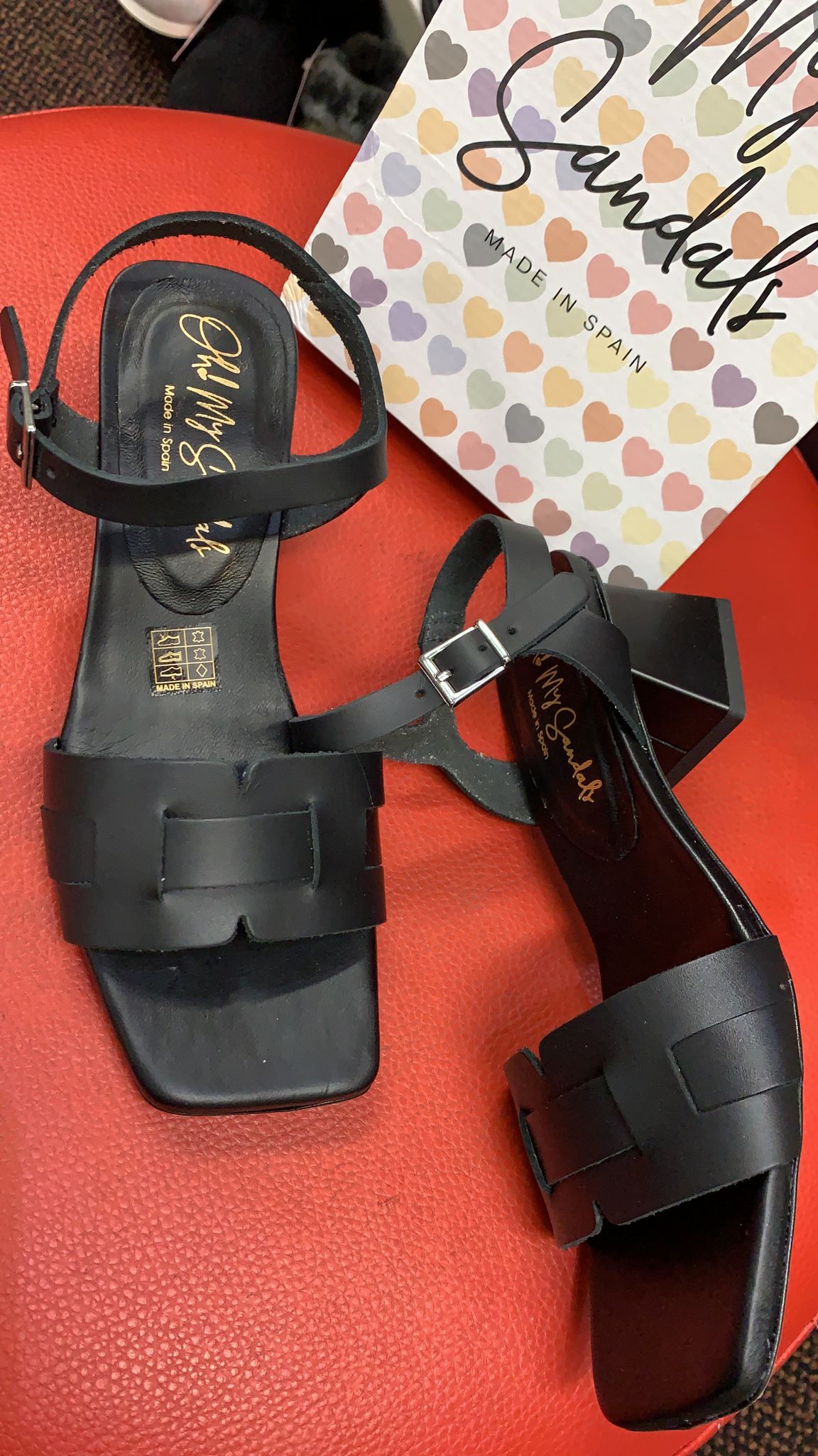 Oh My Sandals 5257 Black Block Heel Sandals