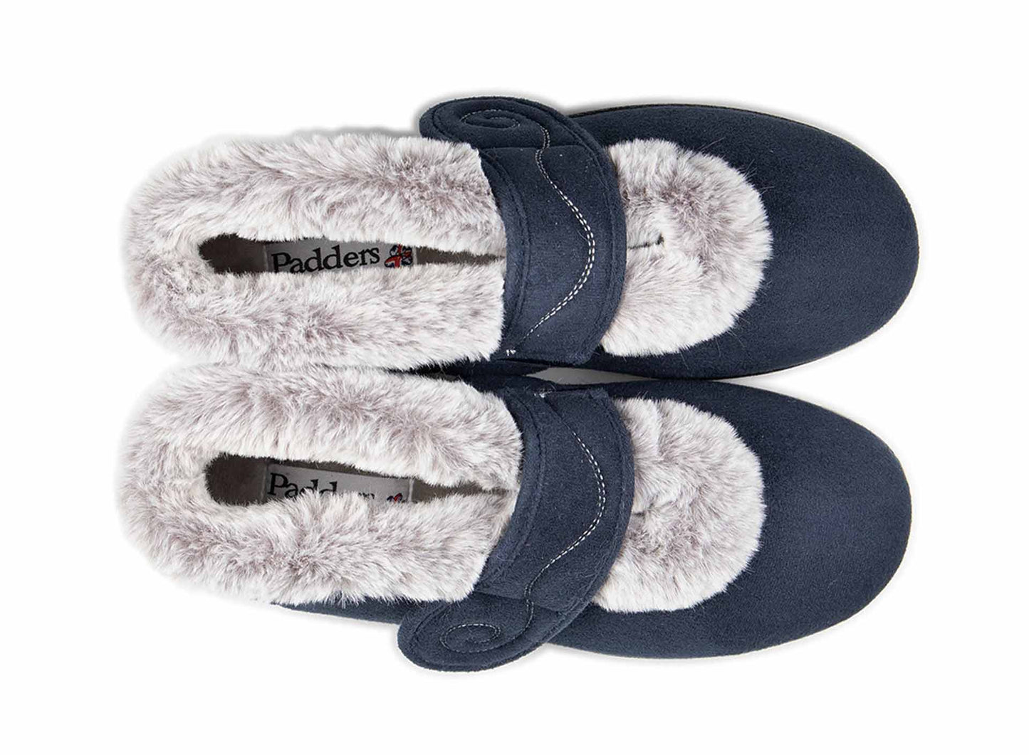 Padders Hush 409/24 Navy Slippers with Grey Fury