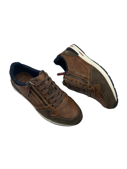 Mustang 4154-313-333 Light Brown/Tan, Navy & Red Trainers with Zip