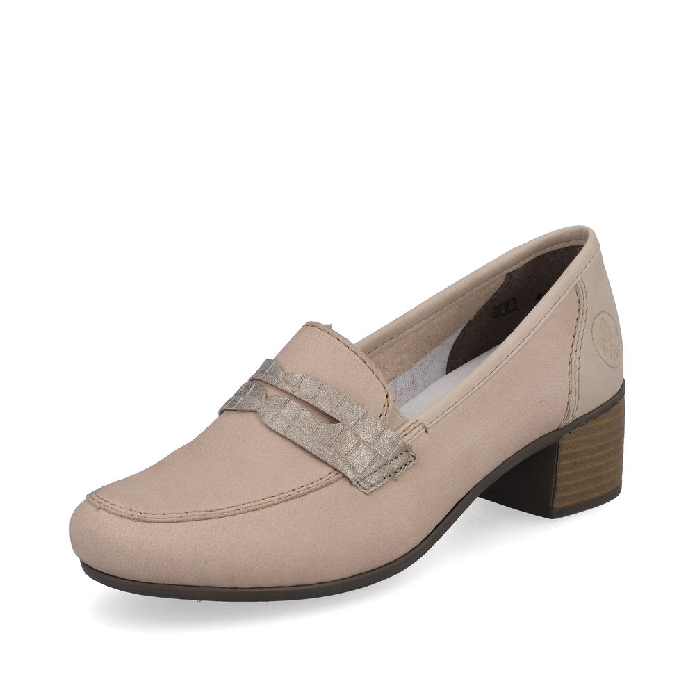Rieker 41662-62 Beige Slip On Shoes with Block Heel