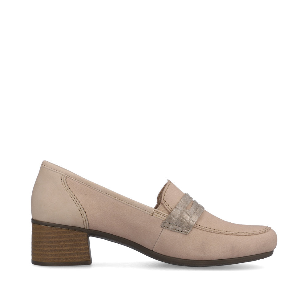 Rieker 41662-62 Beige Slip On Shoes with Block Heel