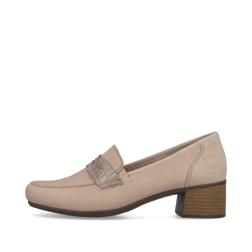 Rieker 41662-62 Beige Slip On Shoes with Block Heel