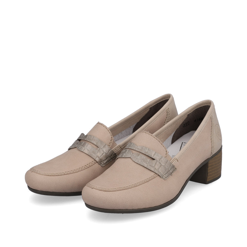 Rieker 41662-62 Beige Slip On Shoes with Block Heel