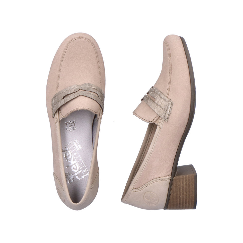Rieker 41662-62 Beige Slip On Shoes with Block Heel