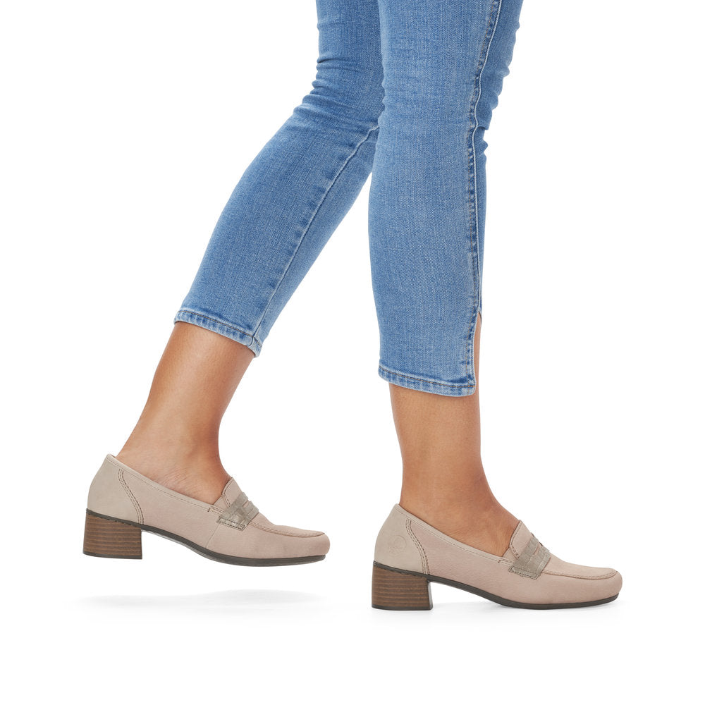 Rieker 41662-62 Beige Slip On Shoes with Block Heel
