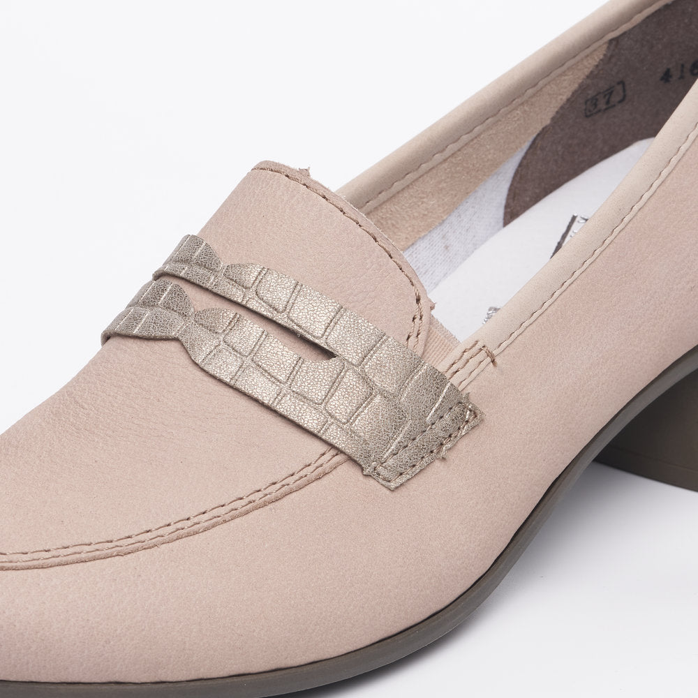 Rieker 41662-62 Beige Slip On Shoes with Block Heel