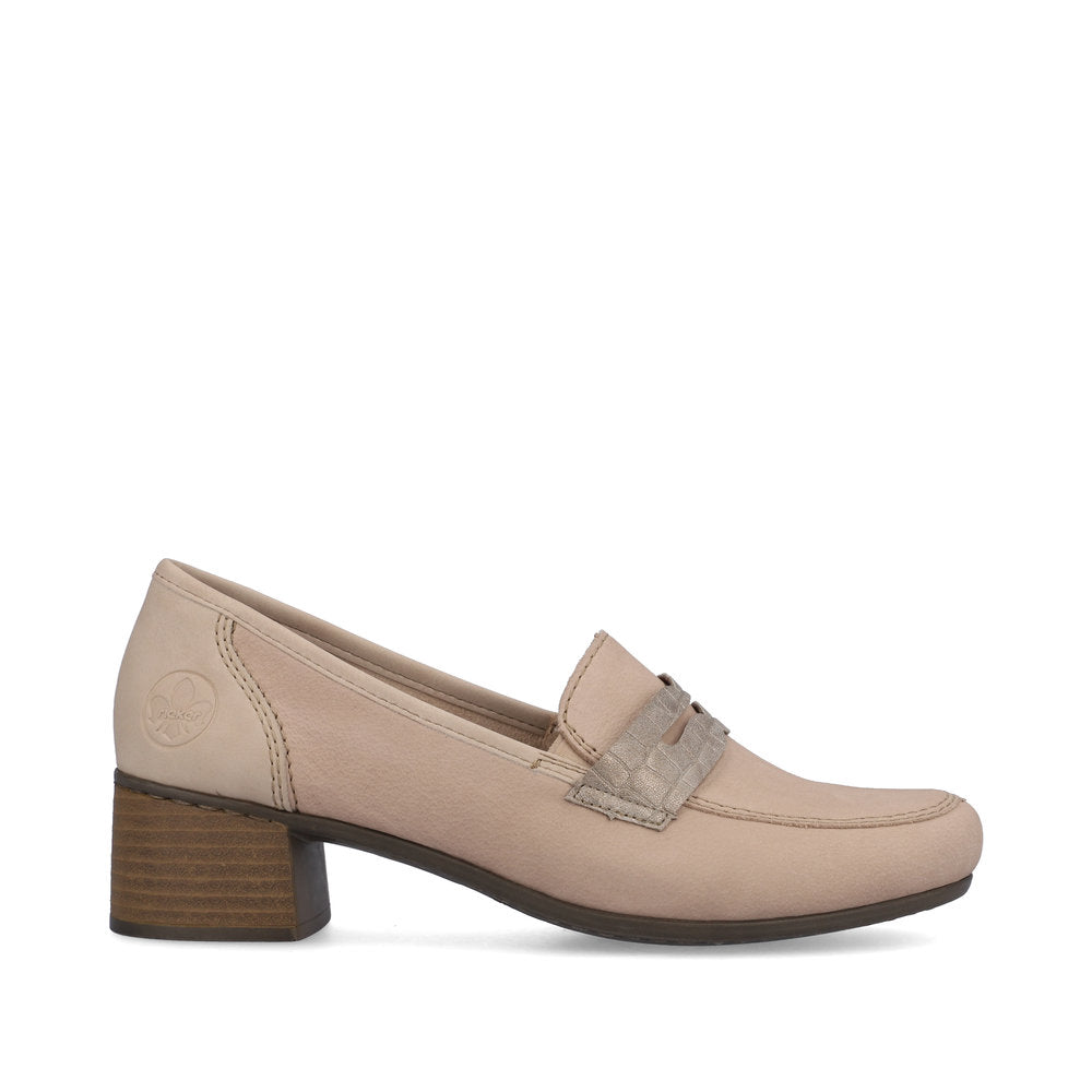 Rieker 41662-62 Beige Slip On Shoes with Block Heel