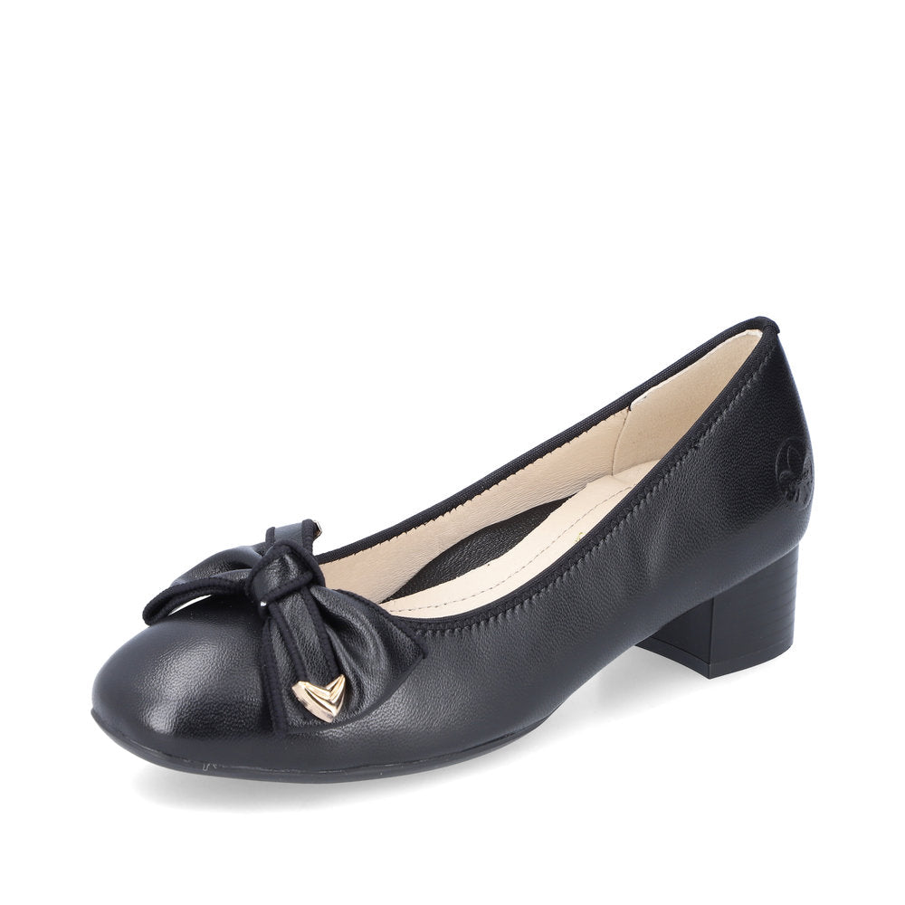 Rieker 49264-00 Black Slip On Shoes with Block Heel