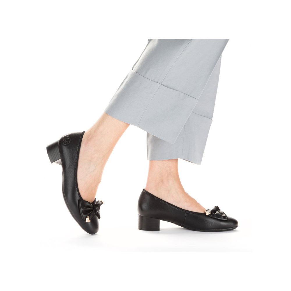Rieker 49264-00 Black Slip On Shoes with Block Heel