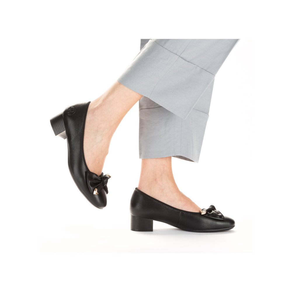 Rieker 49264-00 Black Slip On Shoes with Block Heel