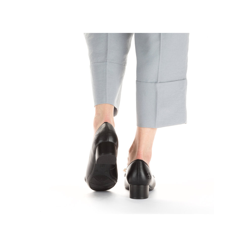 Rieker 49264-00 Black Slip On Shoes with Block Heel