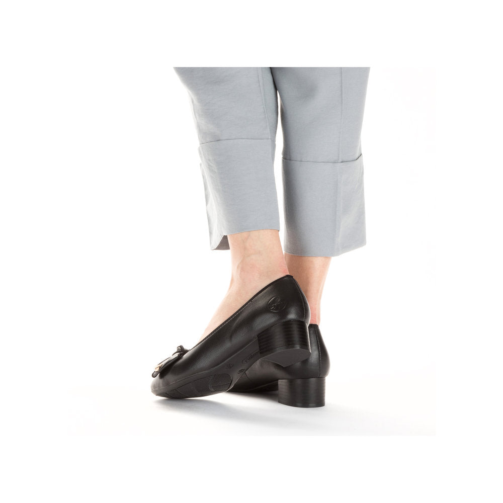 Rieker 49264-00 Black Slip On Shoes with Block Heel