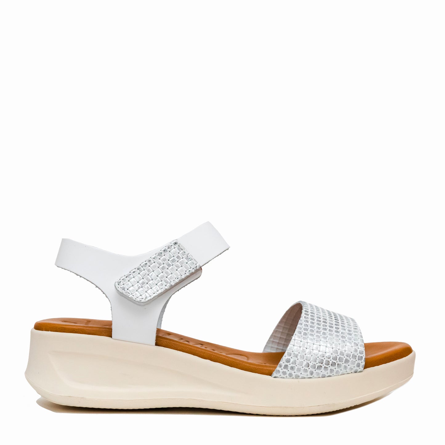 Oh My Sandals 5187 White Shine Combi Velcro Sandals