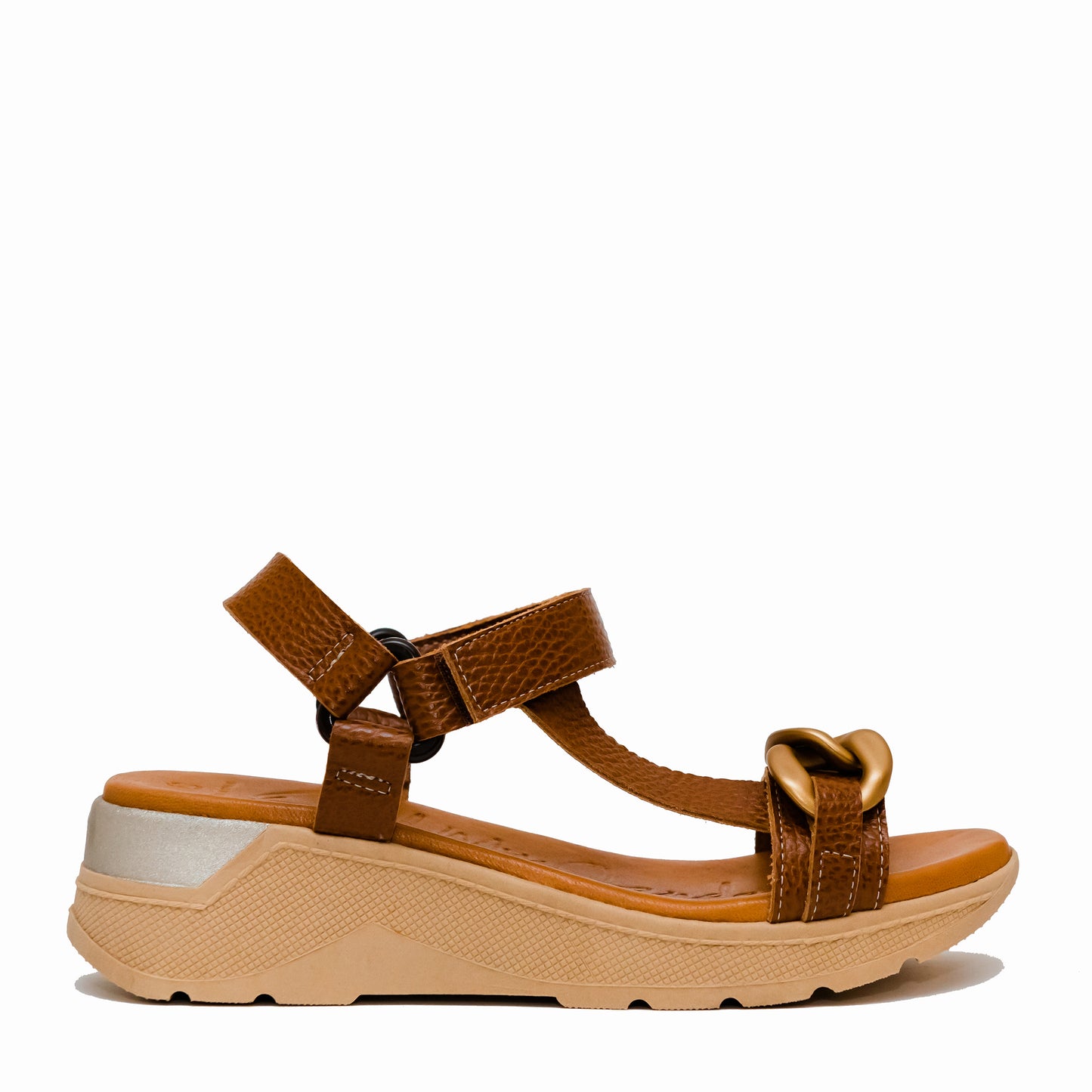 Oh My Sandals 5191 Tan Sandals with Gold Chain