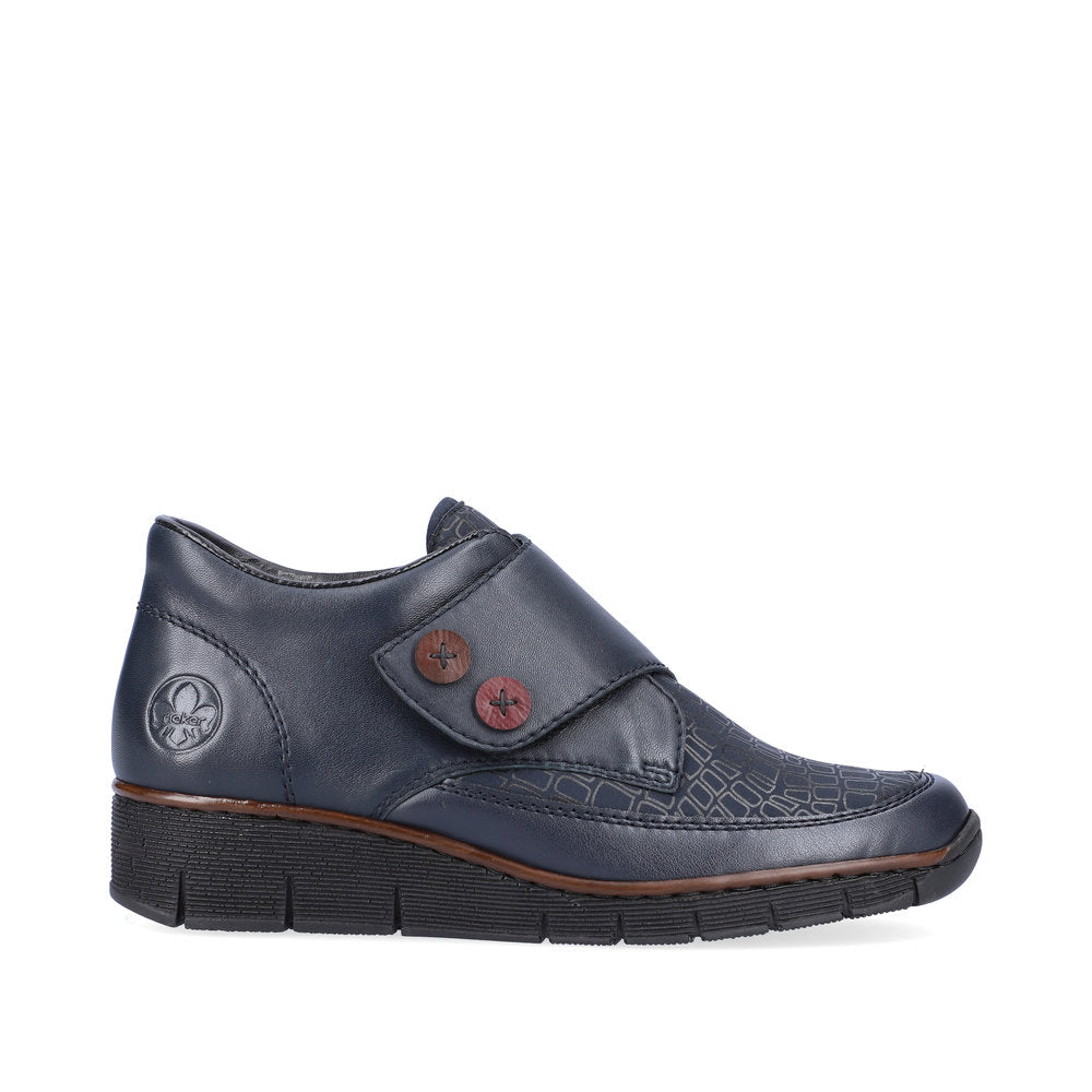 Rieker 53760-14 Navy Blue Velcro Wedge Shoes