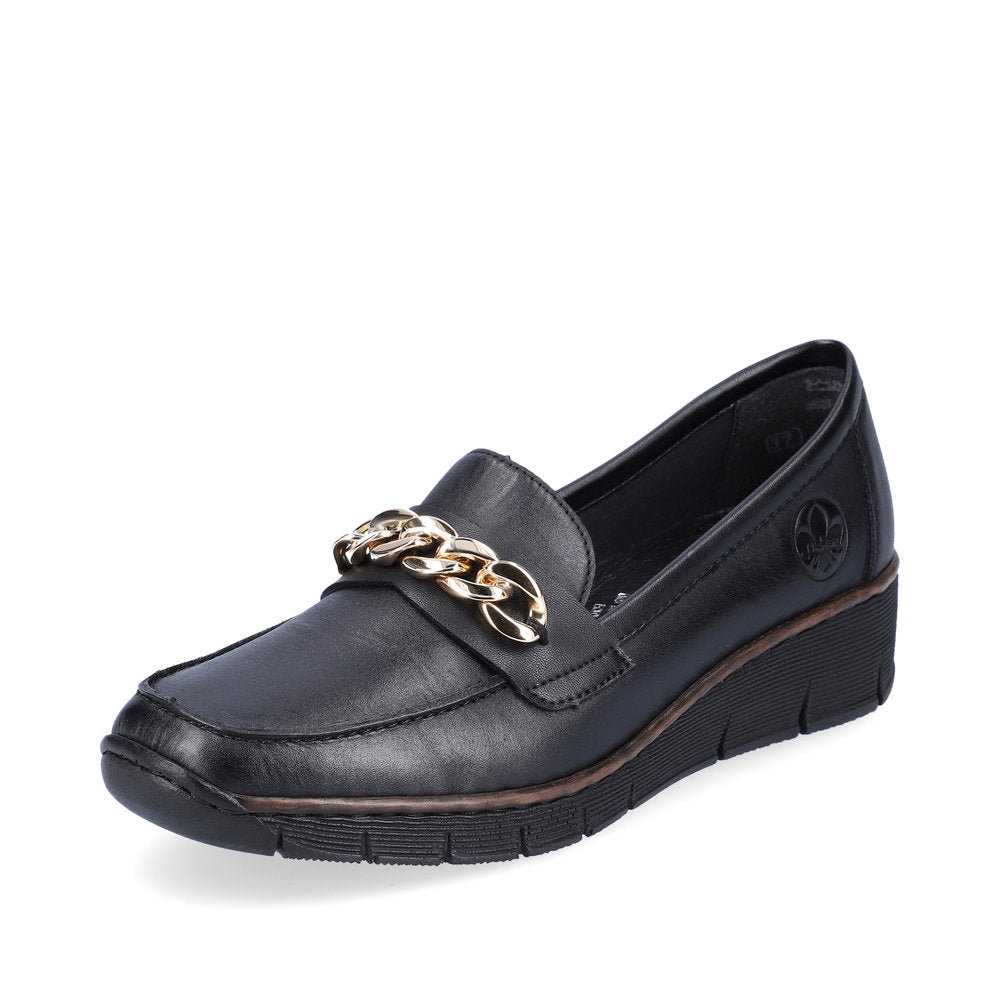 Rieker 53777-00 Black Slip On Shoes with Gold Chain