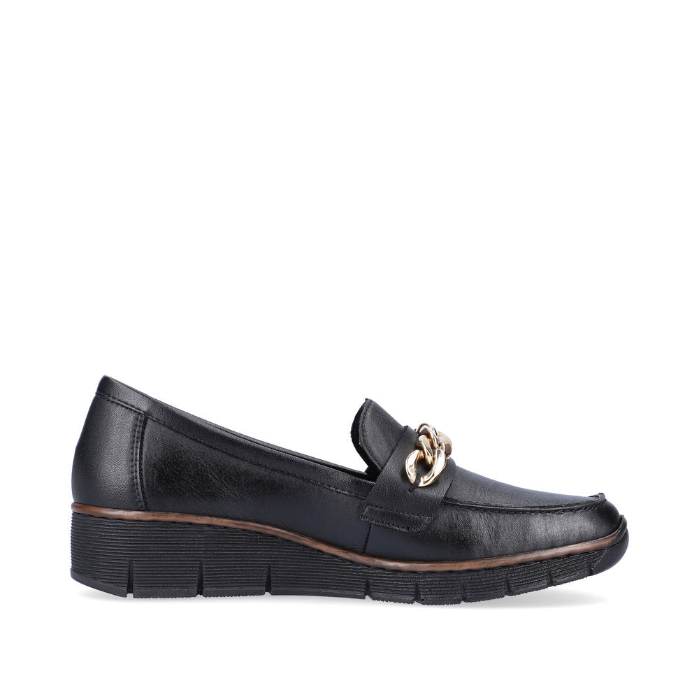 Rieker 53777-00 Black Slip On Shoes with Gold Chain