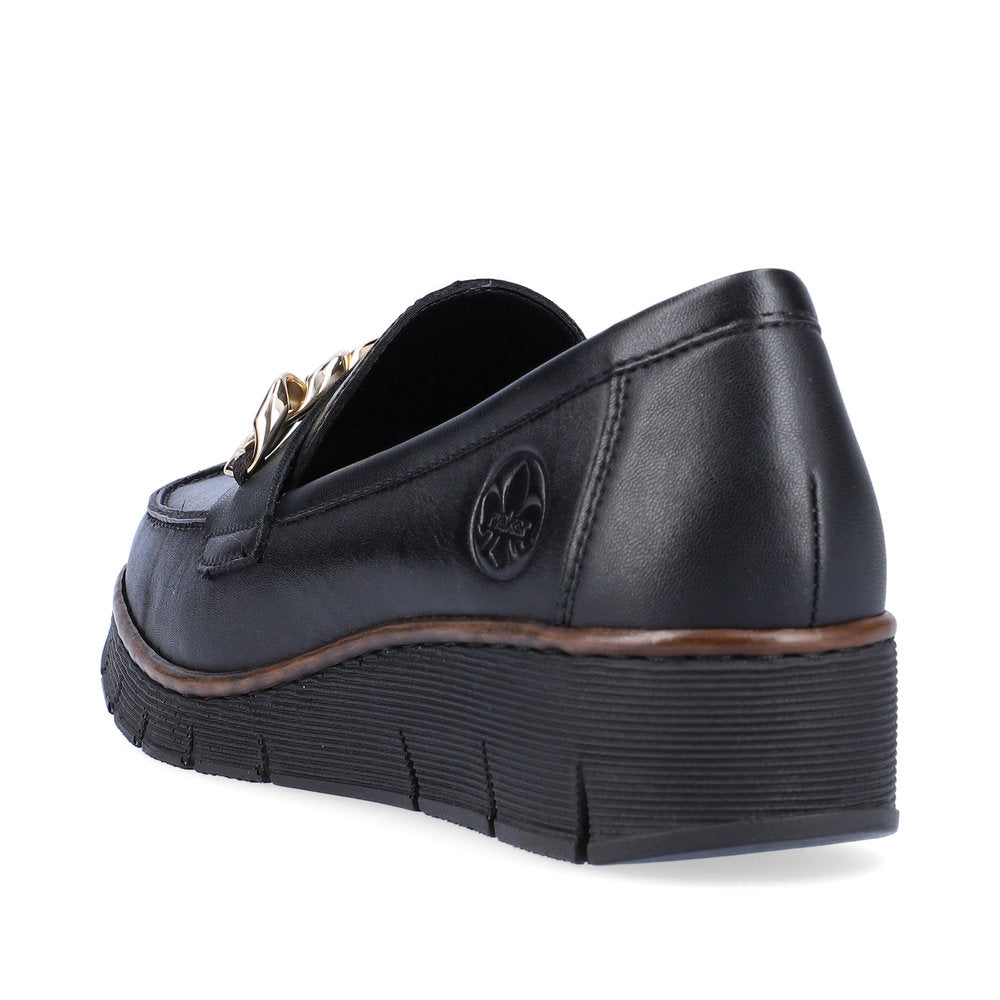 Rieker 53777-00 Black Slip On Shoes with Gold Chain