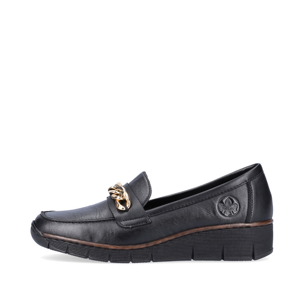 Rieker 53777-00 Black Slip On Shoes with Gold Chain