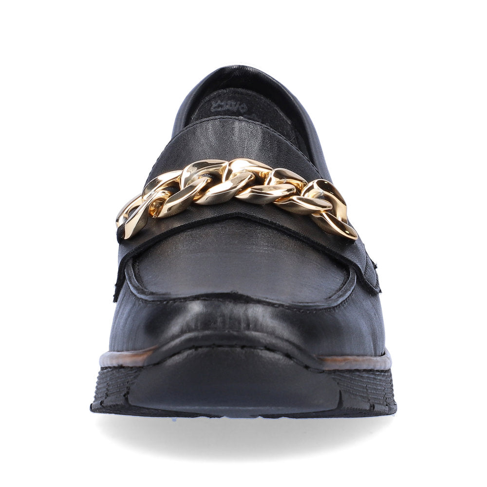 Rieker 53777-00 Black Slip On Shoes with Gold Chain