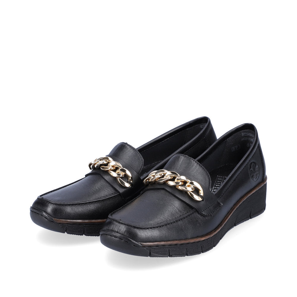 Rieker 53777-00 Black Slip On Shoes with Gold Chain