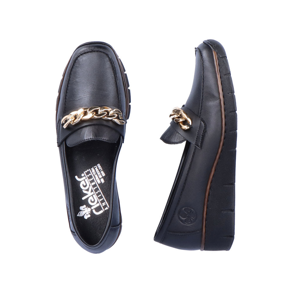 Rieker 53777-00 Black Slip On Shoes with Gold Chain