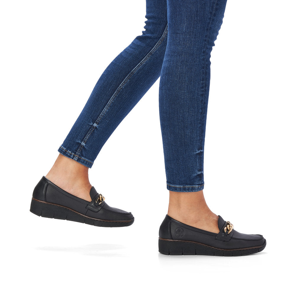 Rieker 53777-00 Black Slip On Shoes with Gold Chain