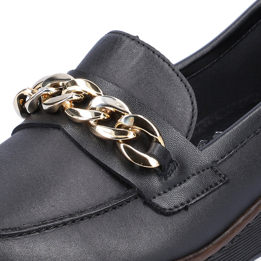 Rieker 53777-00 Black Slip On Shoes with Gold Chain