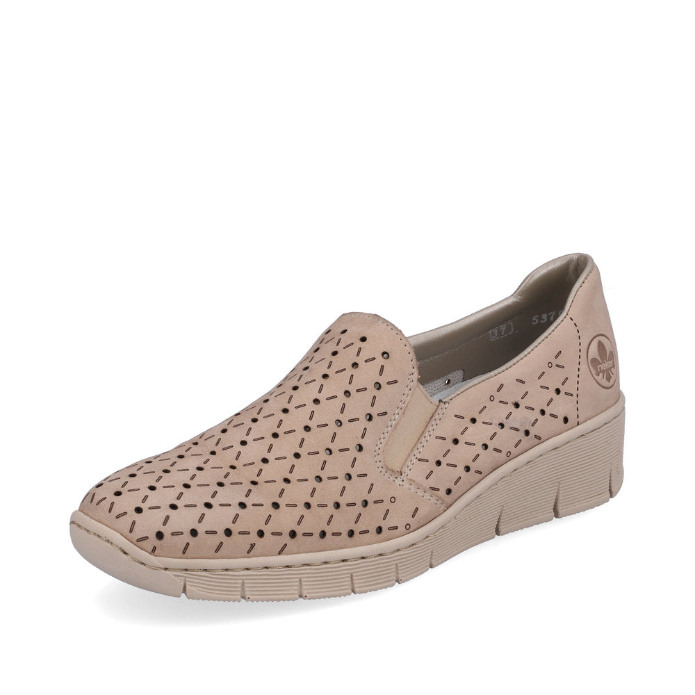Rieker 53795-60 Beige Perforated Slip On Shoes