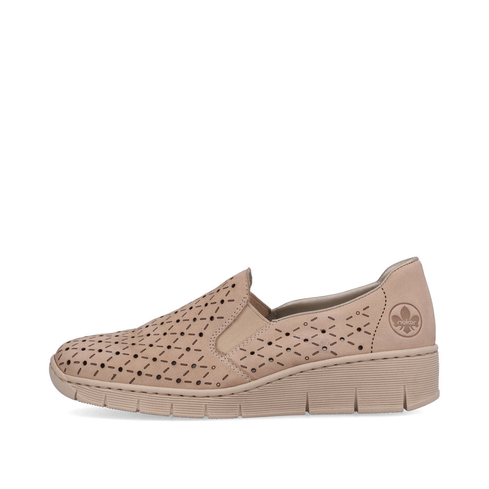 Rieker 53795-60 Beige Perforated Slip On Shoes