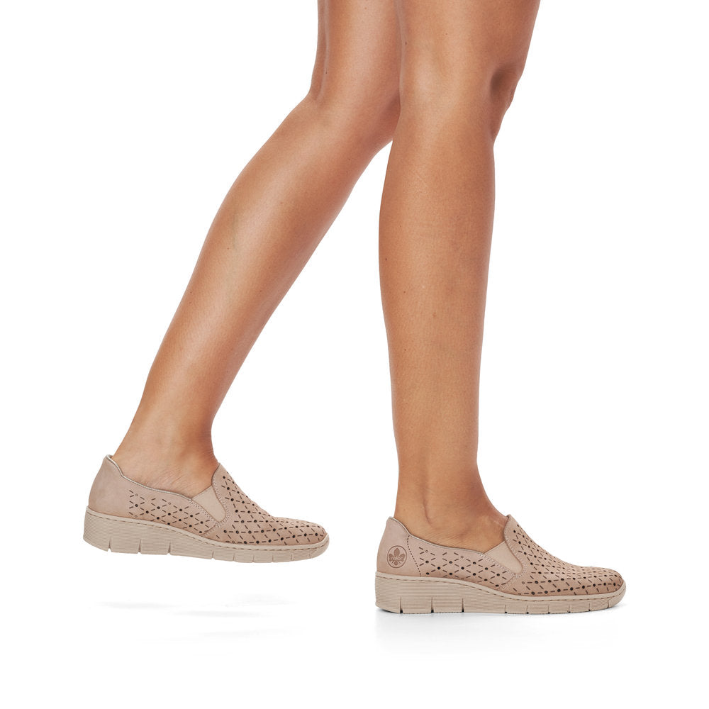 Rieker 53795-60 Beige Perforated Slip On Shoes