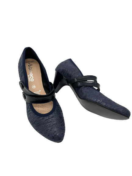 Bioeco by Arka 5536 1628+0355 Navy Leather & Navy Patent Heels with Straps